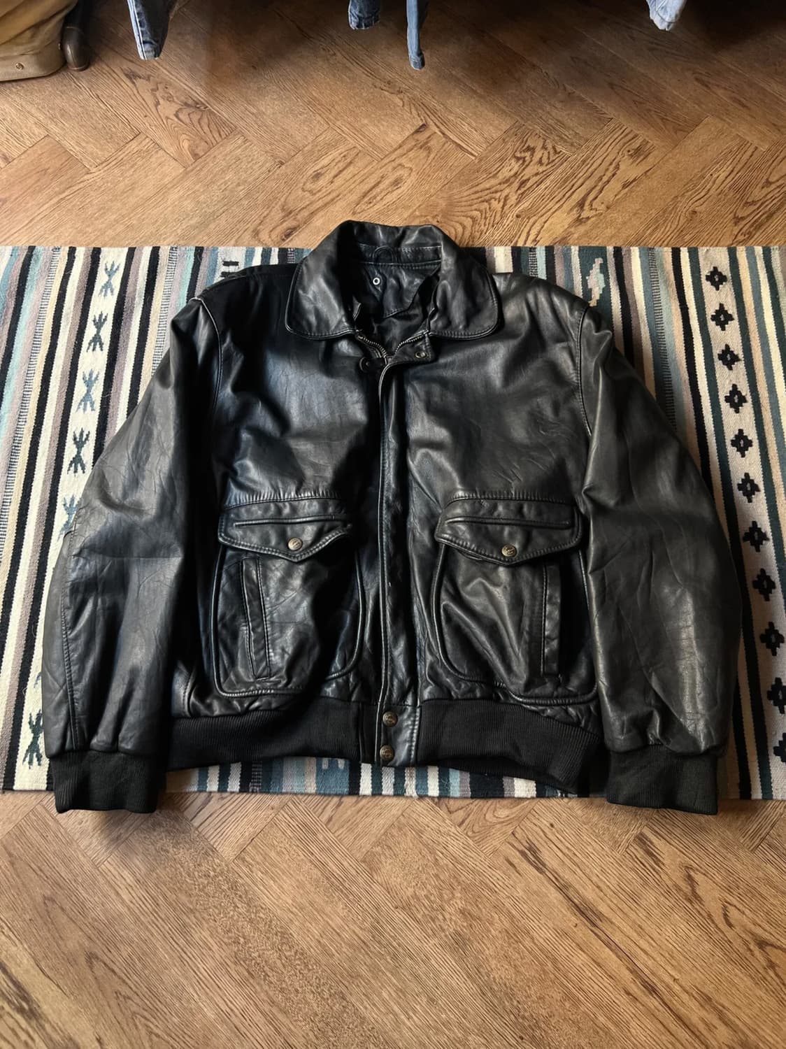 [XL]90's USA 빈티지 리얼레더 A-2 블랙 플라이트 자켓 상품이미지1