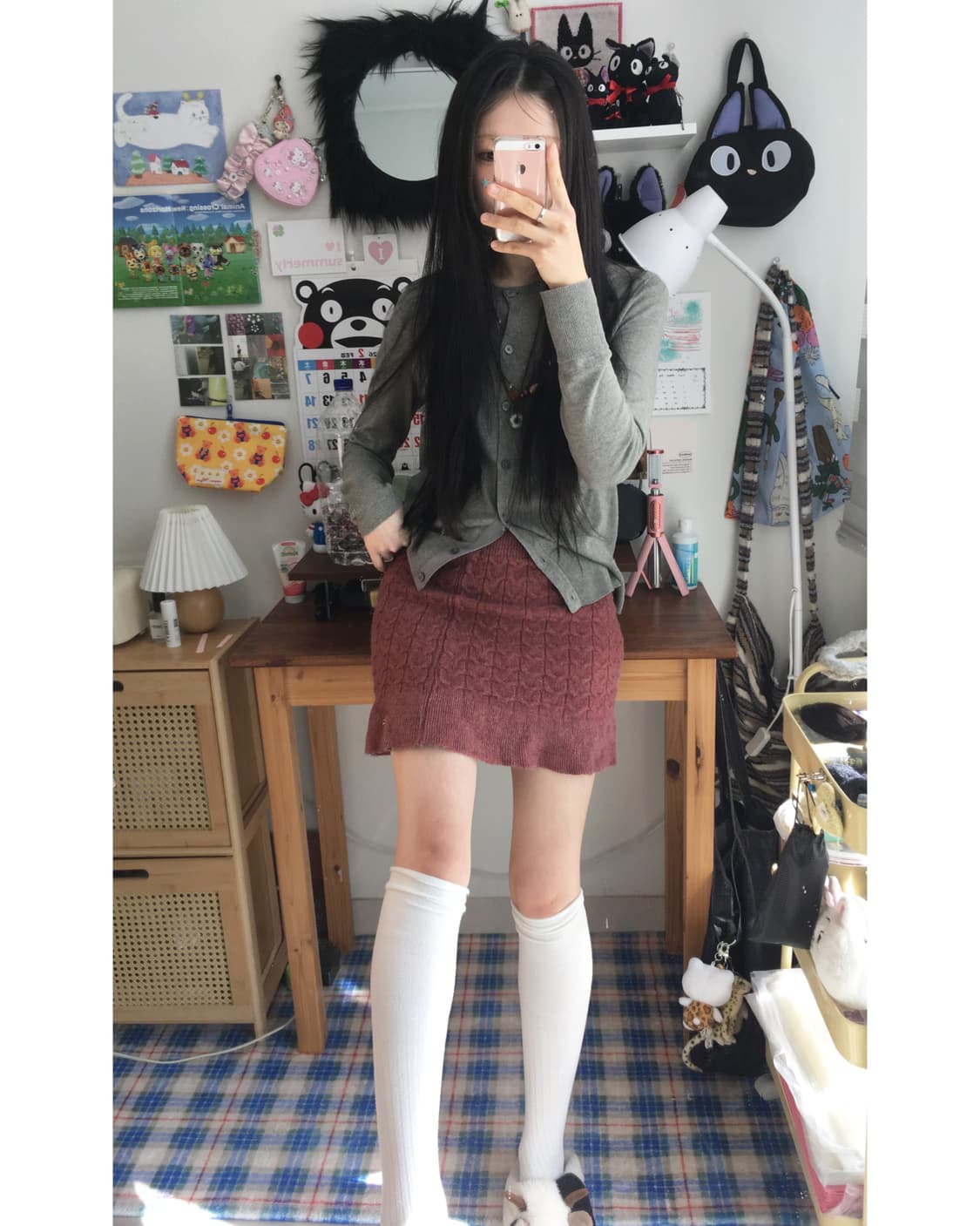 vintage cable knit ruffle skirt pink 상품이미지1