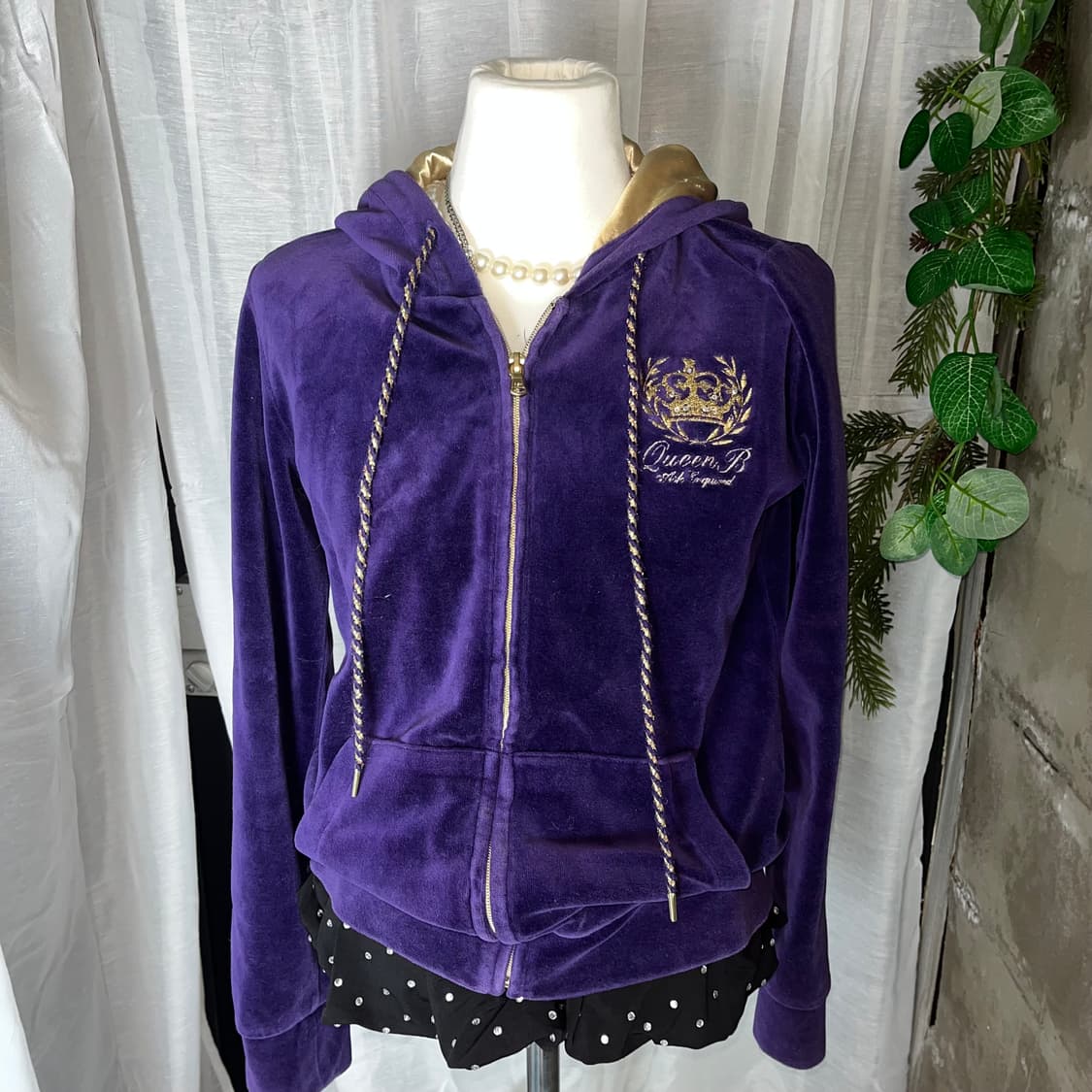 갸루 벨벳 큐빅 후드집업 상품이미지2