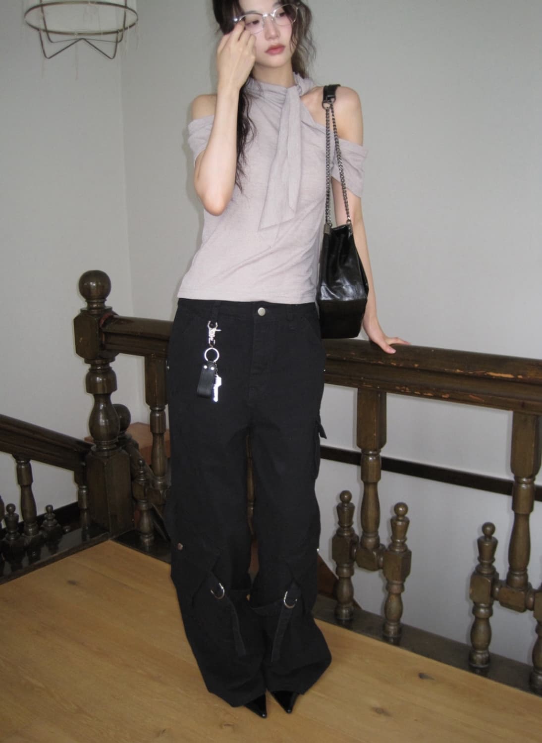 옵텐소 린넨 스카프 컷아웃 탑 티셔츠 상품이미지4