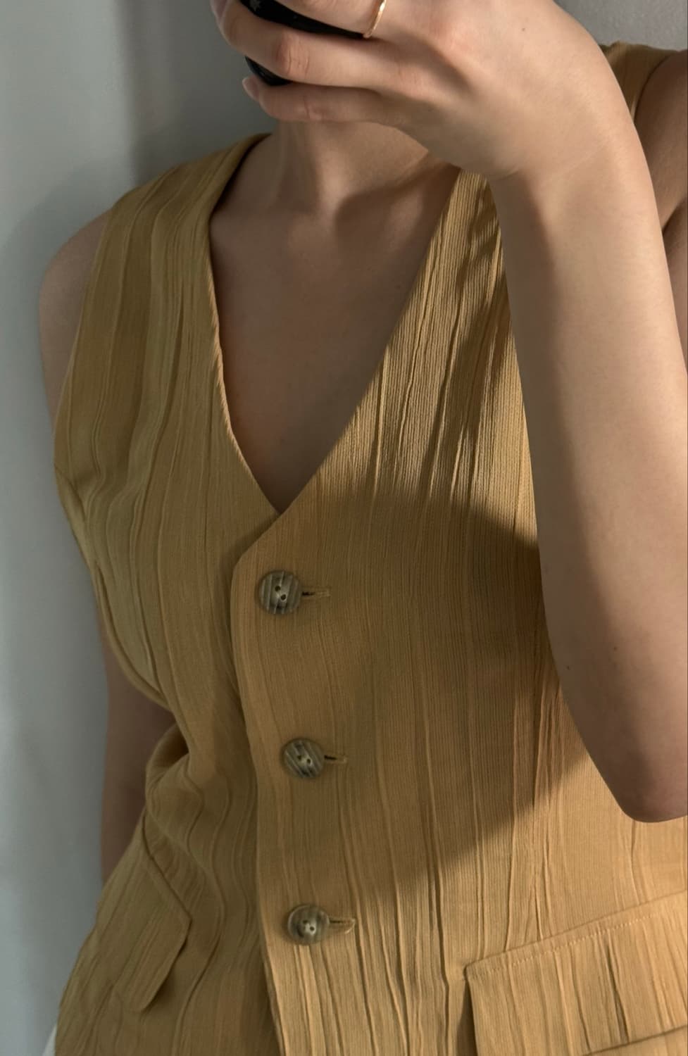Mustard Bamboo  Linen Vest Vest 상품이미지1