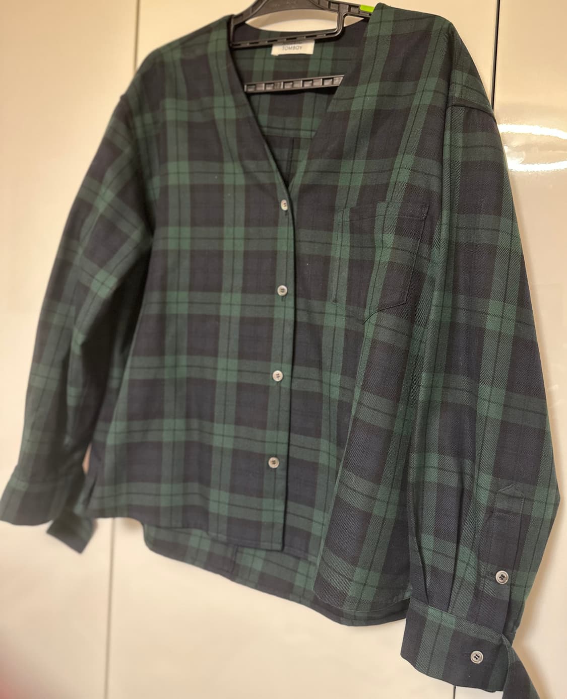 톰보이 그린 체크 셔츠 블라 상품이미지4