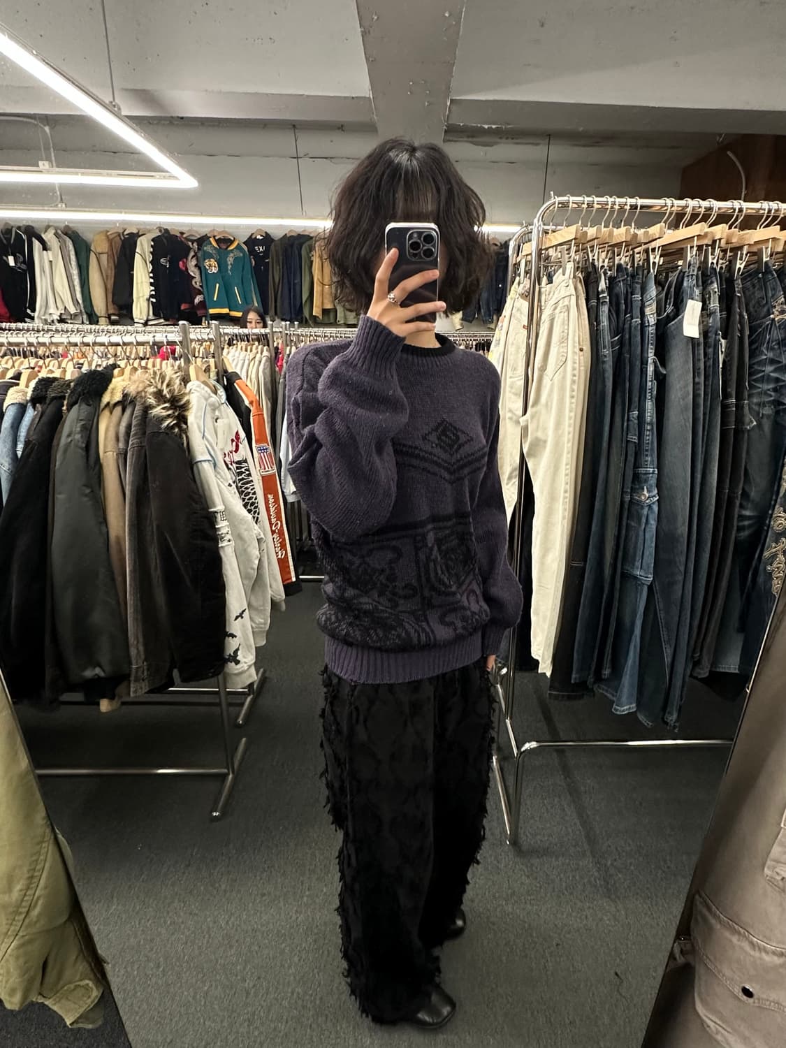 OS)Japanese vintage 패턴 퍼플 니트 (핀홀) 상품이미지1