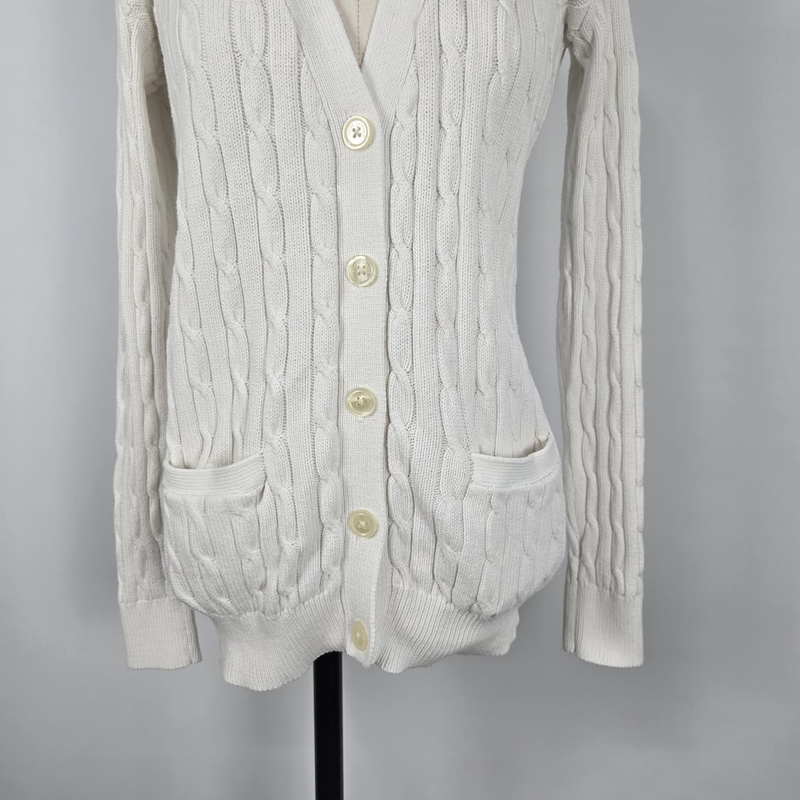 a0112. 폴로 랄프로렌 화이트 케이블 니트 가디건 M 상품이미지3