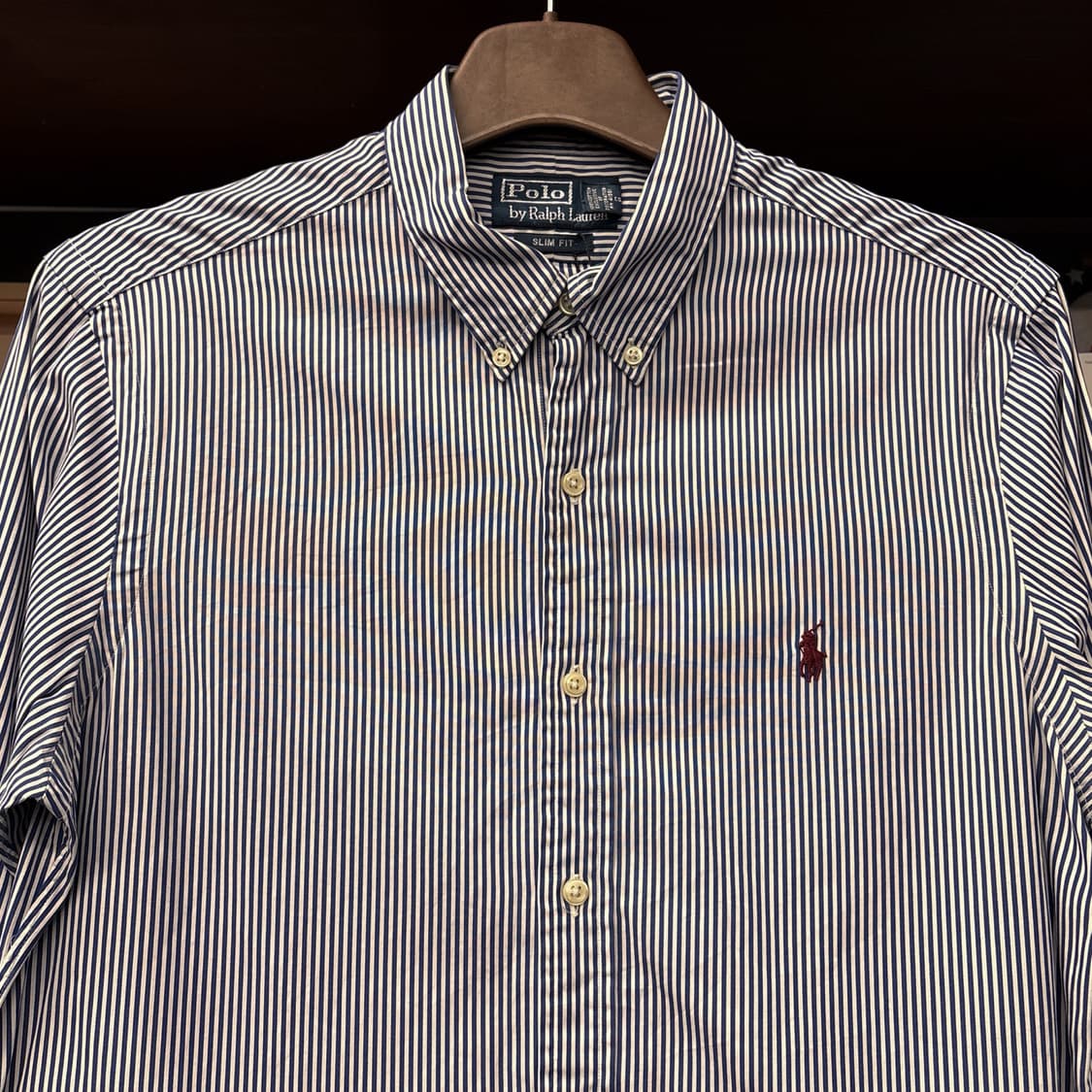 90s 폴로 랄프로렌 슬림핏 스트라이프 버튼다운셔츠 버건디포니 N1100 상품이미지3