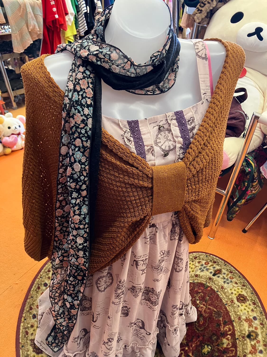 빈티지 초코 니트 리본 케이프 상품이미지2