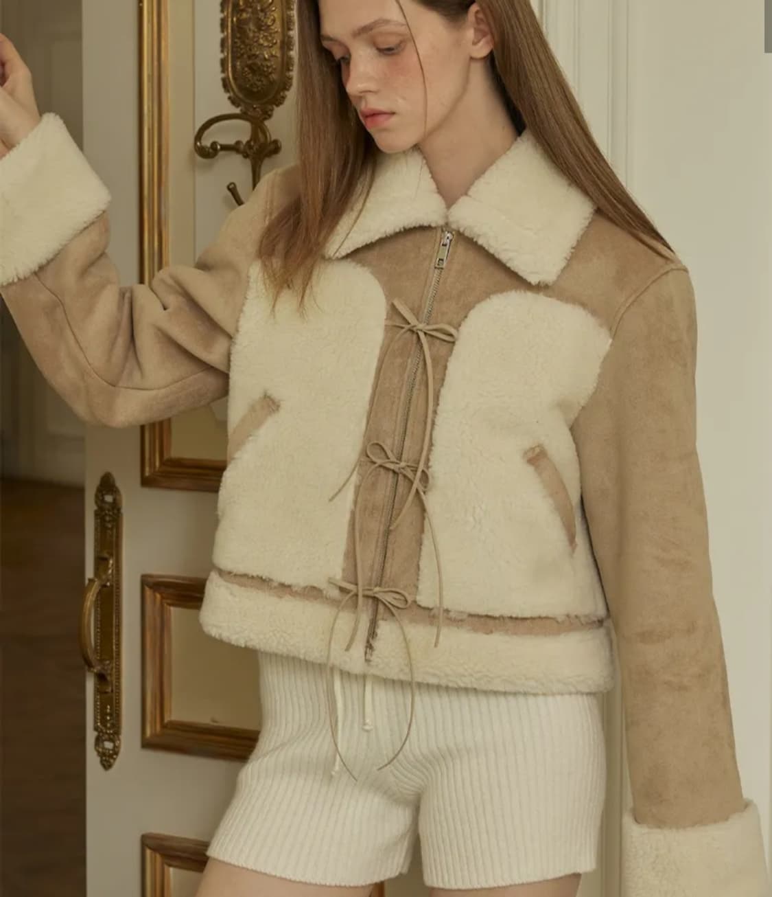 아이토브서울 리본 무스탕 베이지 상품이미지1