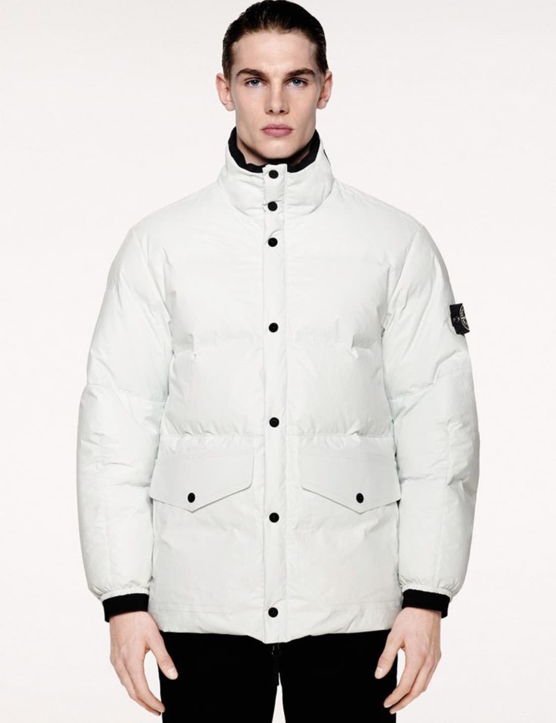 스톤아일랜드 화이트 와펜 레더 양가죽 무스탕 다운 패딩  상품이미지9