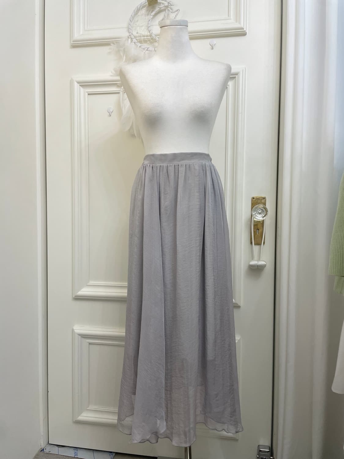 sheer gray beutiful banding long skirt 상품이미지1