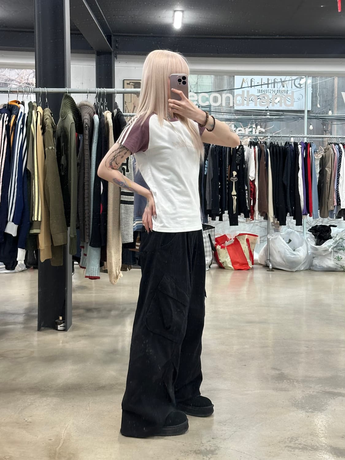 아디다스 Y2K 화이트퍼플 배색 나그랑 반팔 티셔츠 상품이미지3