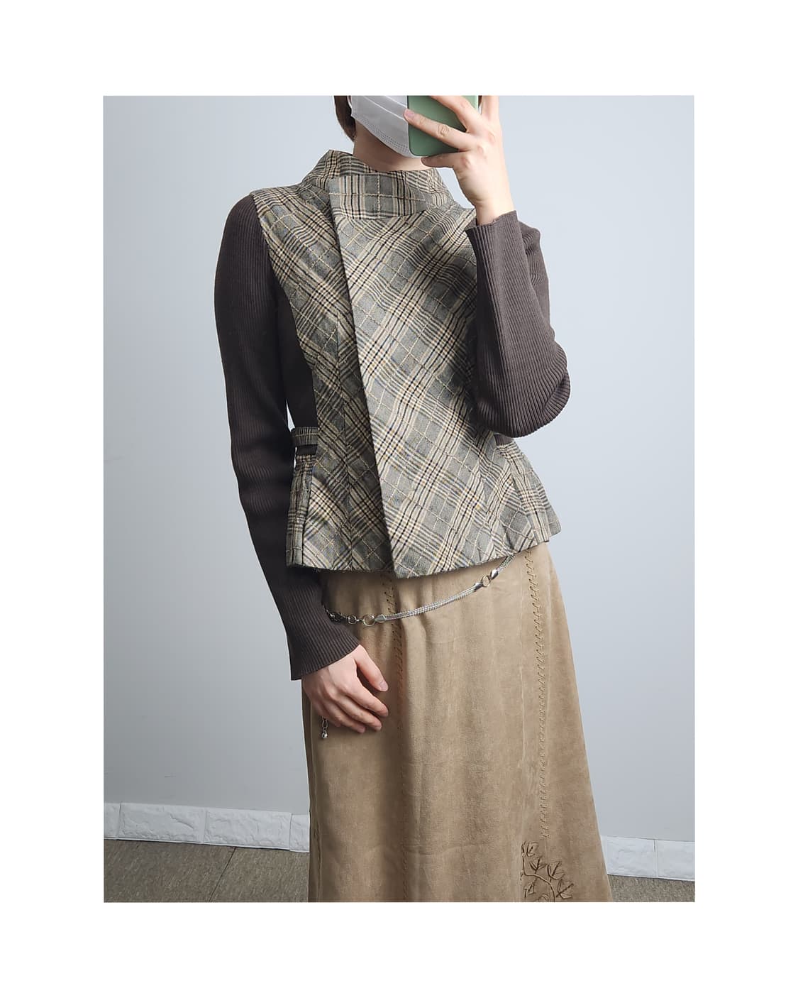 골지 체크 탑 상품이미지1