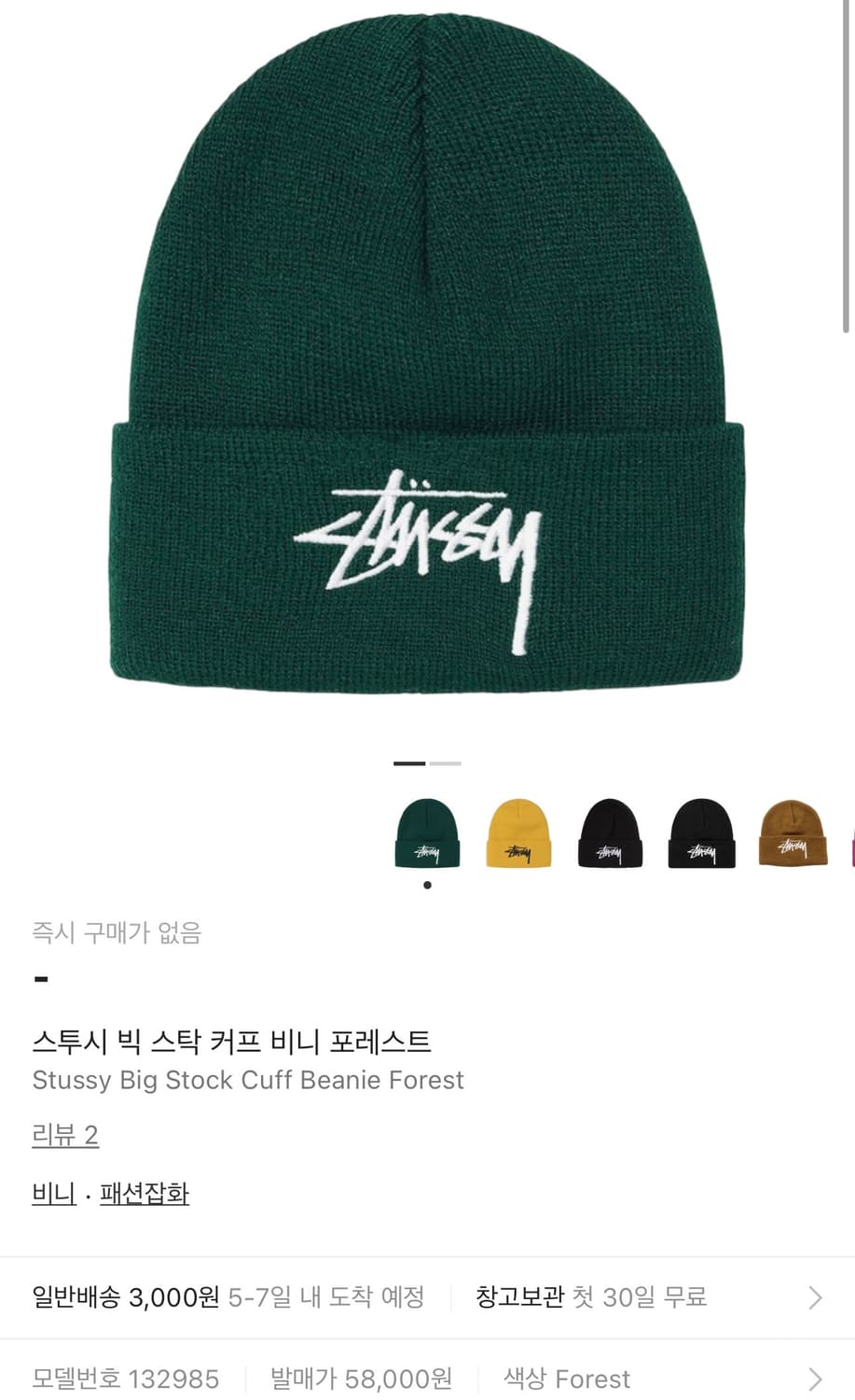 스투시 빅 스탁 커프 비니 포레스트 Stussy Big Stock 상품이미지1