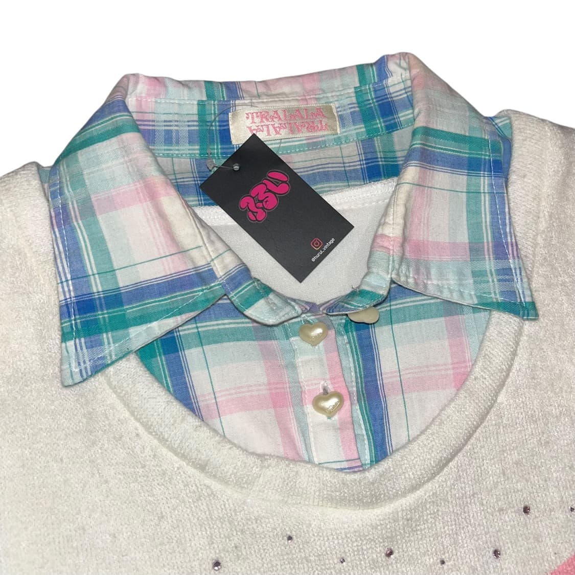 TRALALA 트랄라라 하트단추 큐빅 셔츠레이어드 긴팔니트 키치y2k갸루 상품이미지2