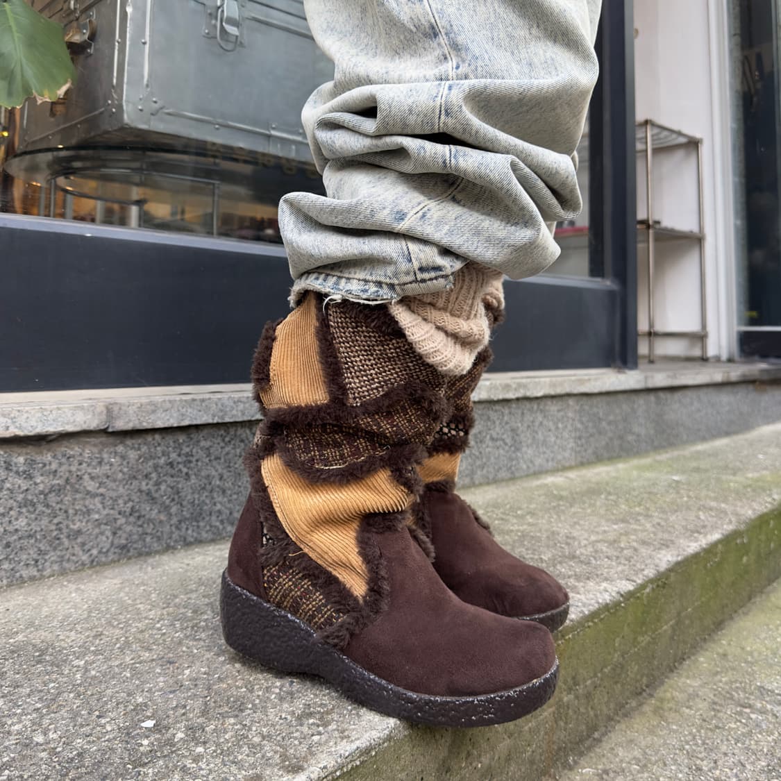 00s 패치 트위드 웨지 부츠 상품이미지7