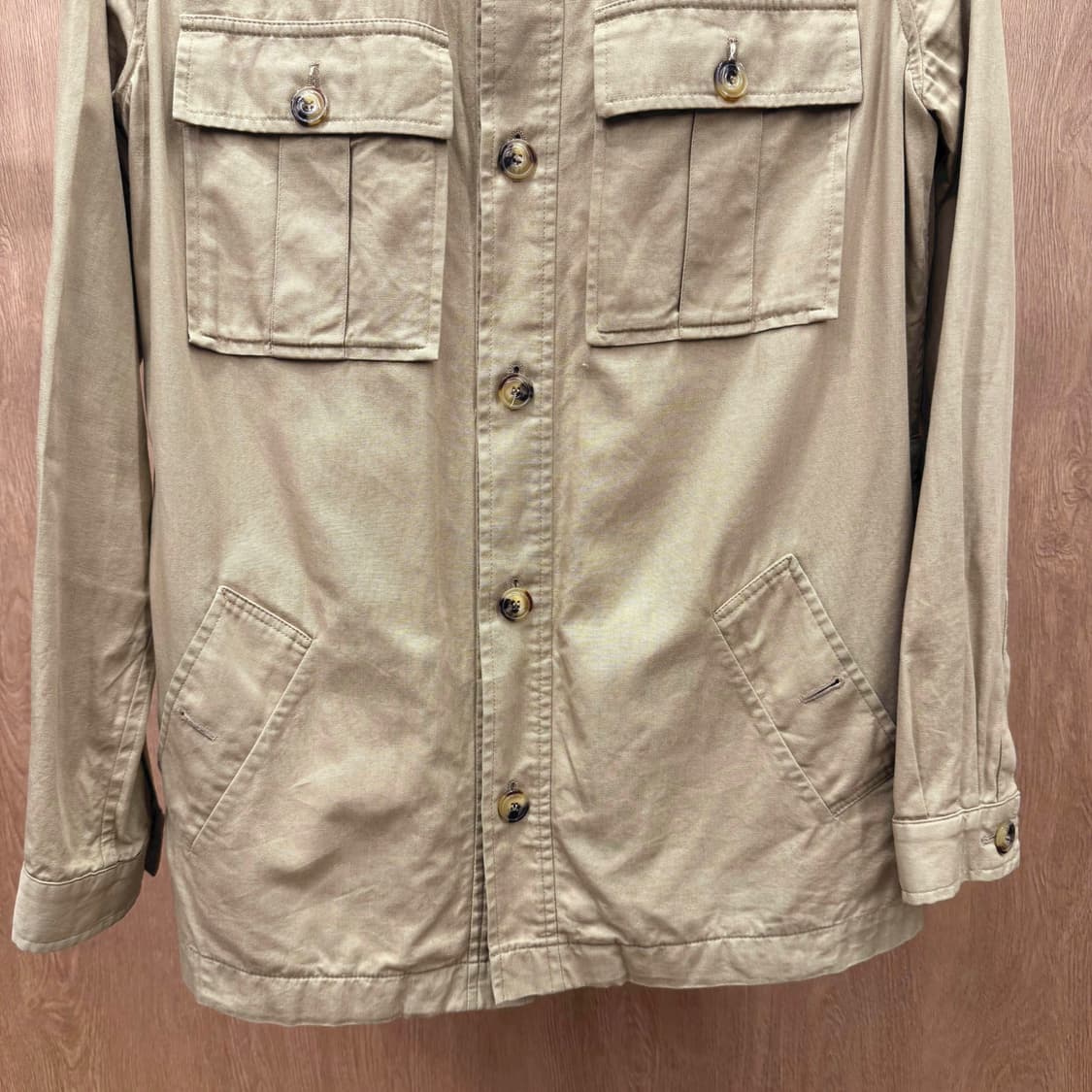 아페쎄 차이나넥 셔츠 자켓 코튼 버튼 포켓 디테일 베이지 상품이미지5