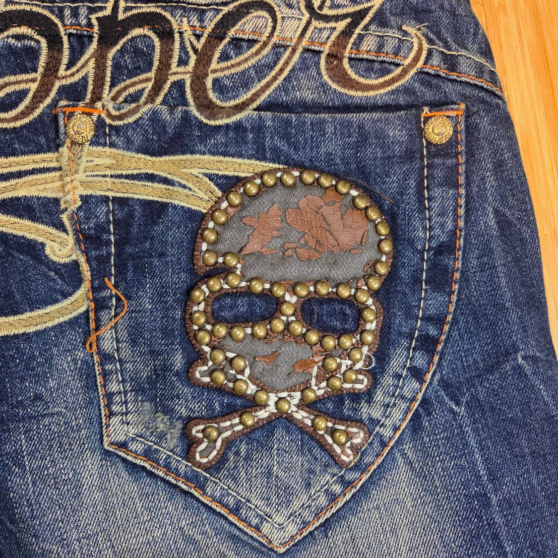 JPN Y2K 레드페퍼 백레터링 워싱 부츠컷 데님 팬츠 (30in) 상품이미지6