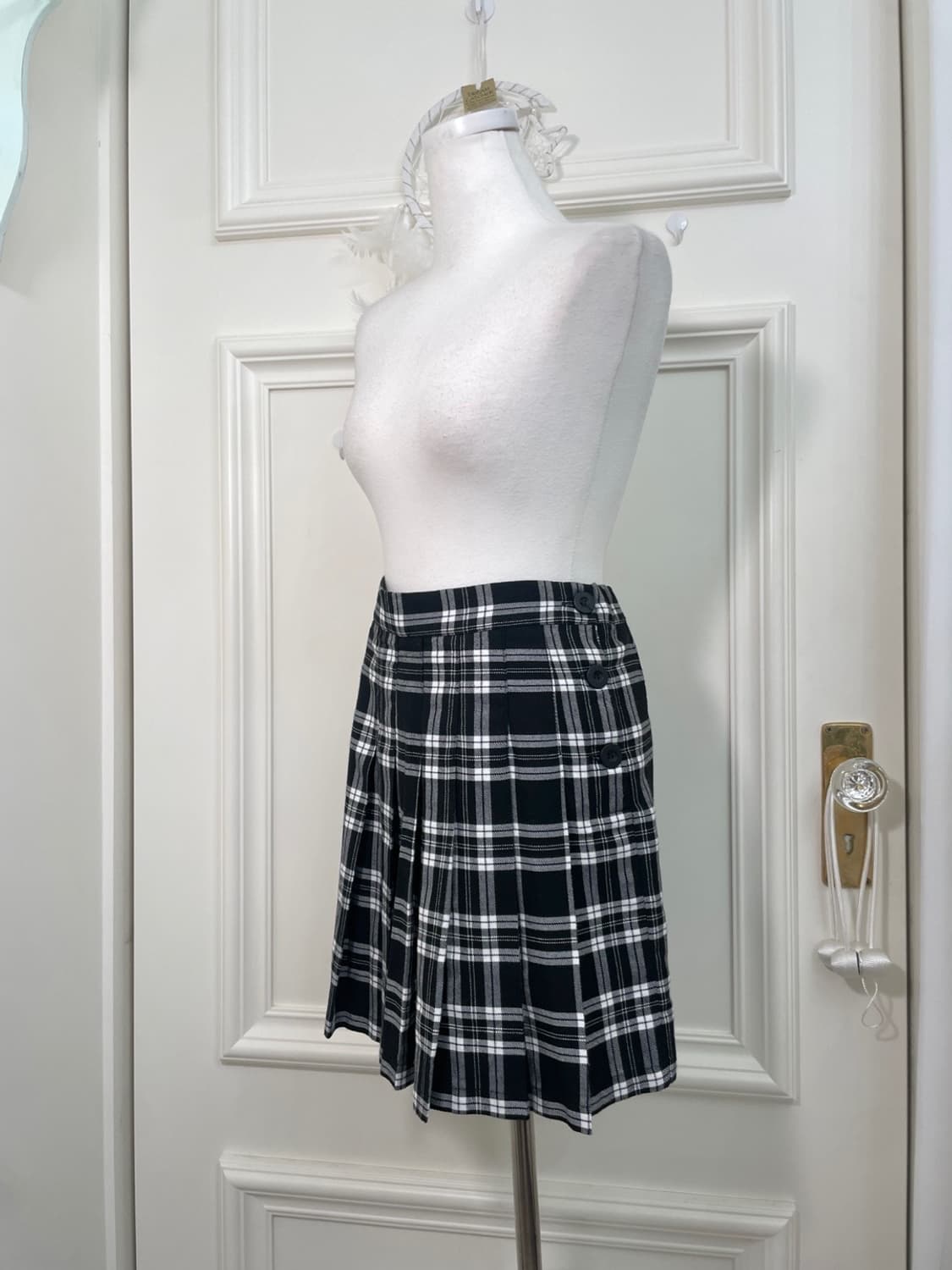 black white check pleats mini skirt 상품이미지2