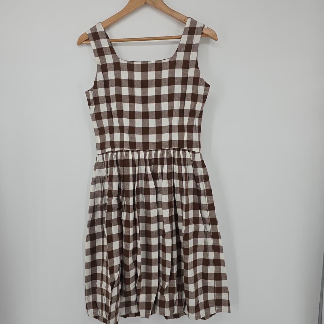 일본 빈티지 브라운 체크 민소매 코튼 원피스 상품이미지6