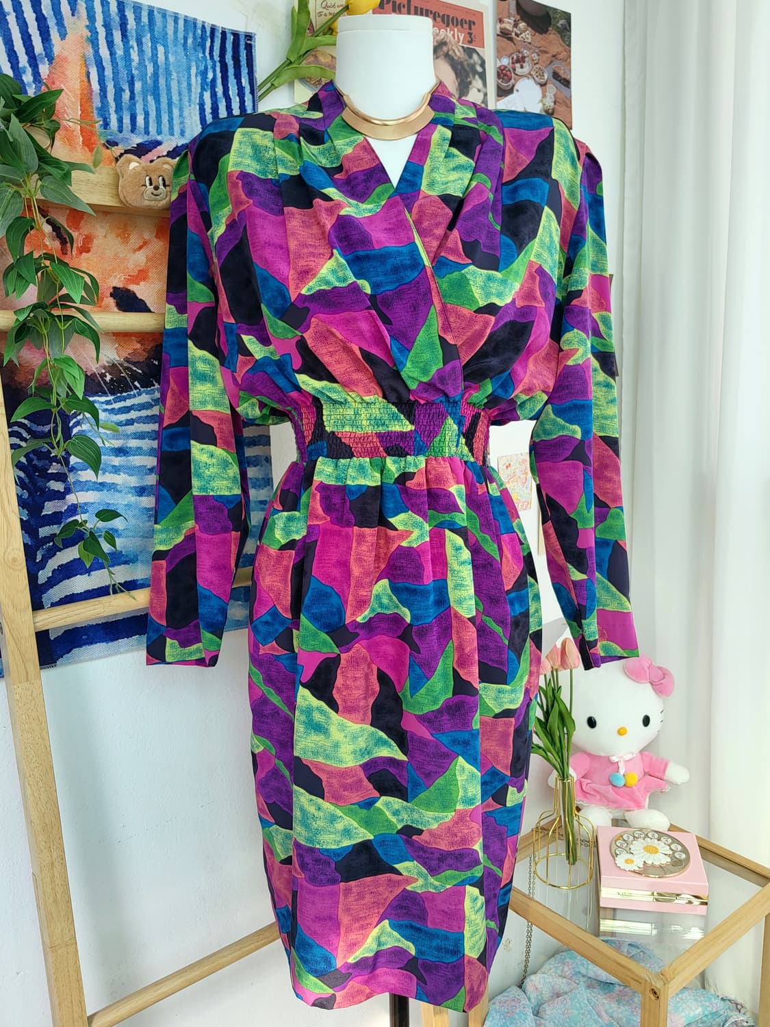 컬러풀 패턴 롱원피스 수입 빈티지 복고  상품이미지1