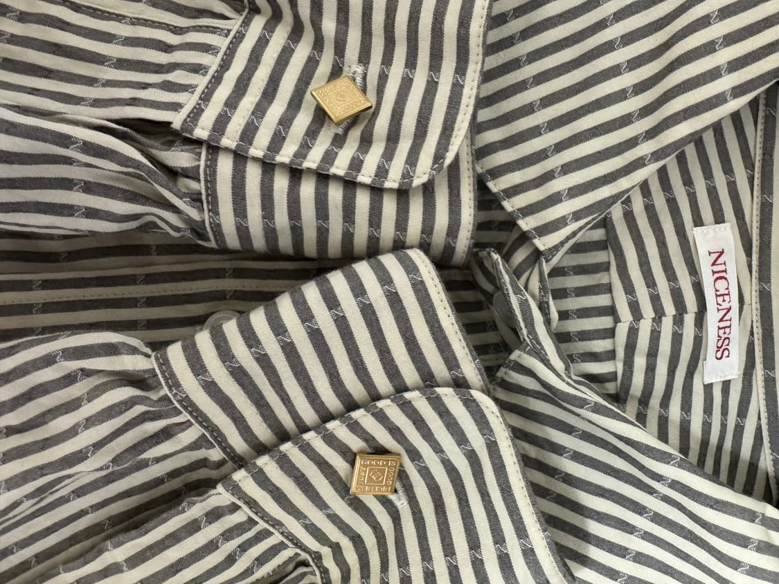 [XL] 나이스네스 스트라이프 클래멘트 도비셔츠 그레이 상품이미지4