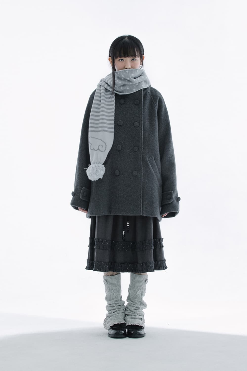 허그유어스킨 후드 하프코트 차콜 상품이미지1