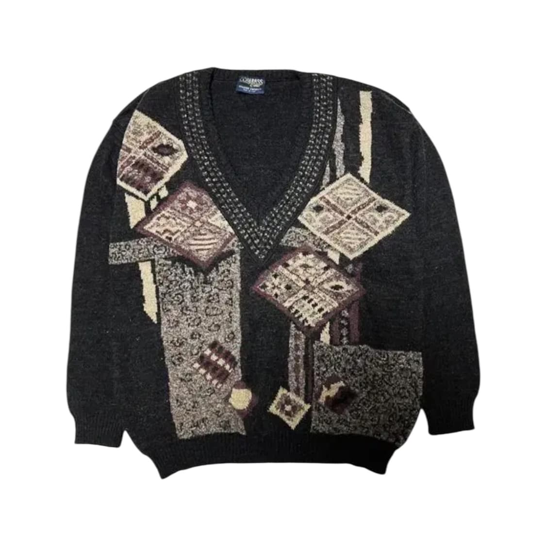 빈티지 브이넥 패턴 니트스웨터 상품이미지1