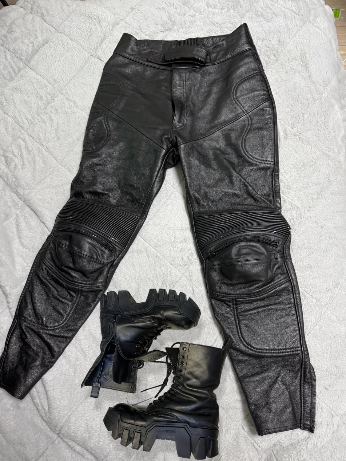 카티 스타일 무릎패널 모토 바이커 카우레더팬츠 상품이미지1