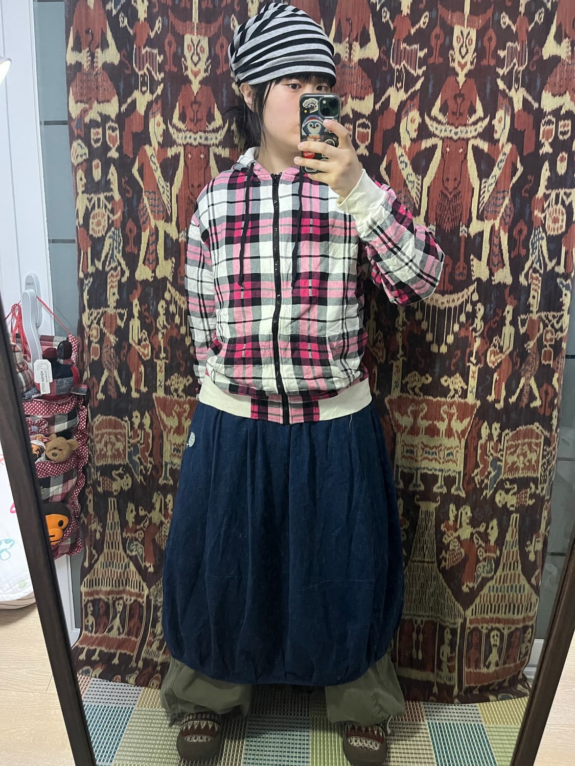 Anti label 핑크 타탄 체크 후드집업 상품이미지2