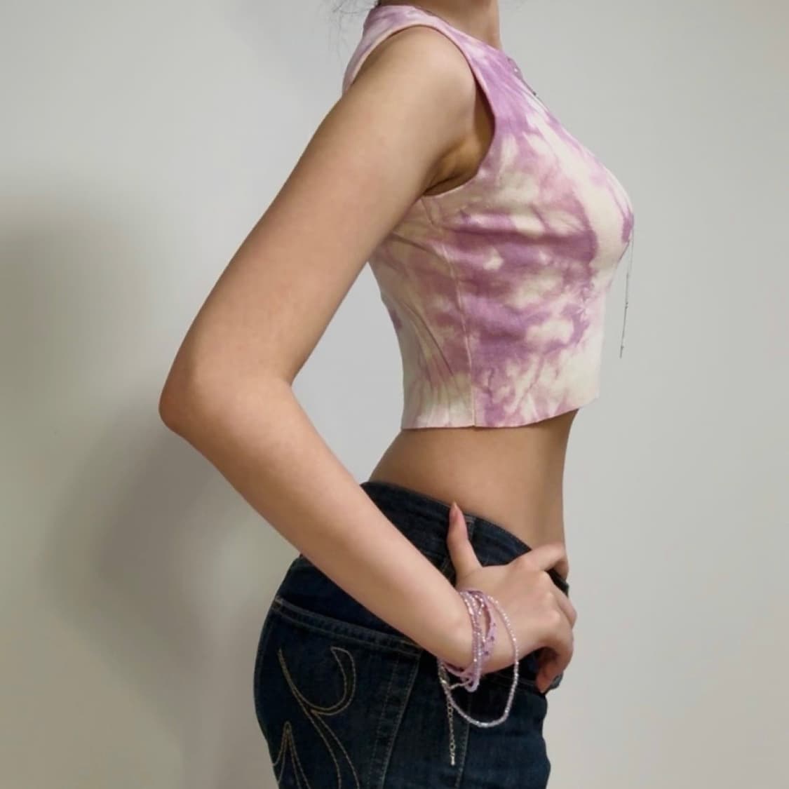 핑크 타이다이 크롭 나시 민소매 상품이미지2