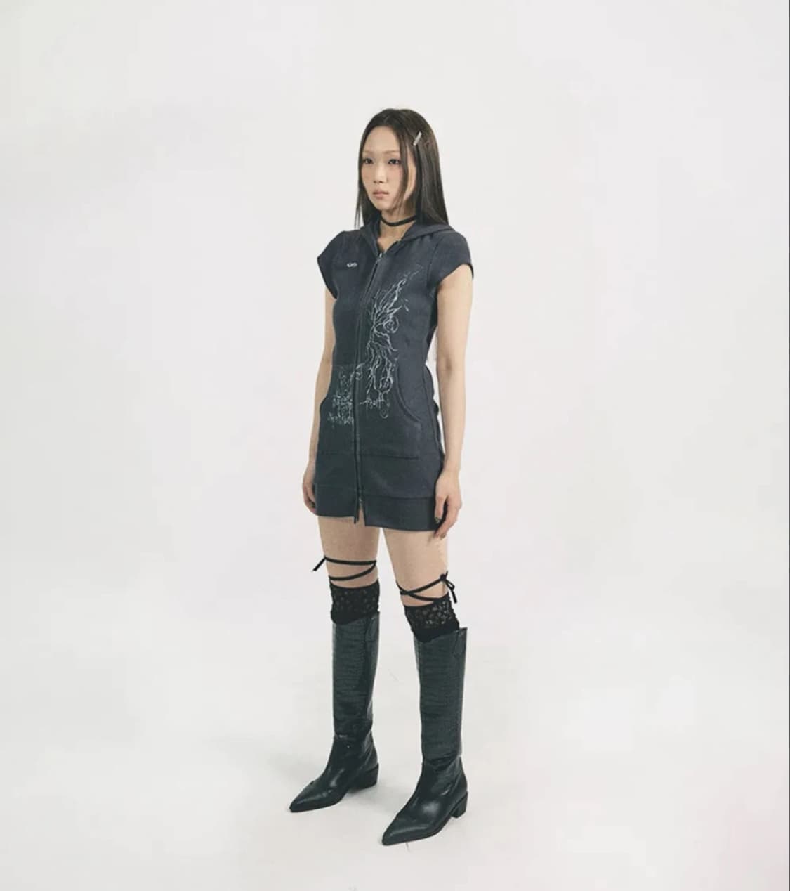 허그유어스킨 롱 후드집업 SS.ver 차콜 상품이미지3