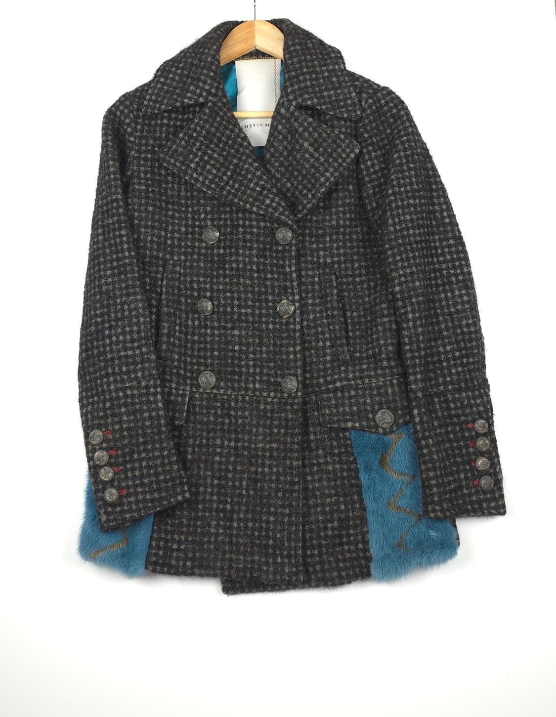 [40(XS~S)] 로스트인미 알파카 혼방 체크 반코트 상품이미지2