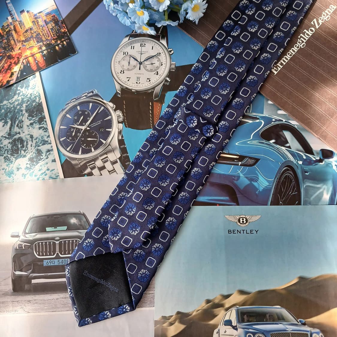 제냐 실크 블루 플라워 패턴 넥타이 8.9cm A+등급 A19274
 상품이미지3