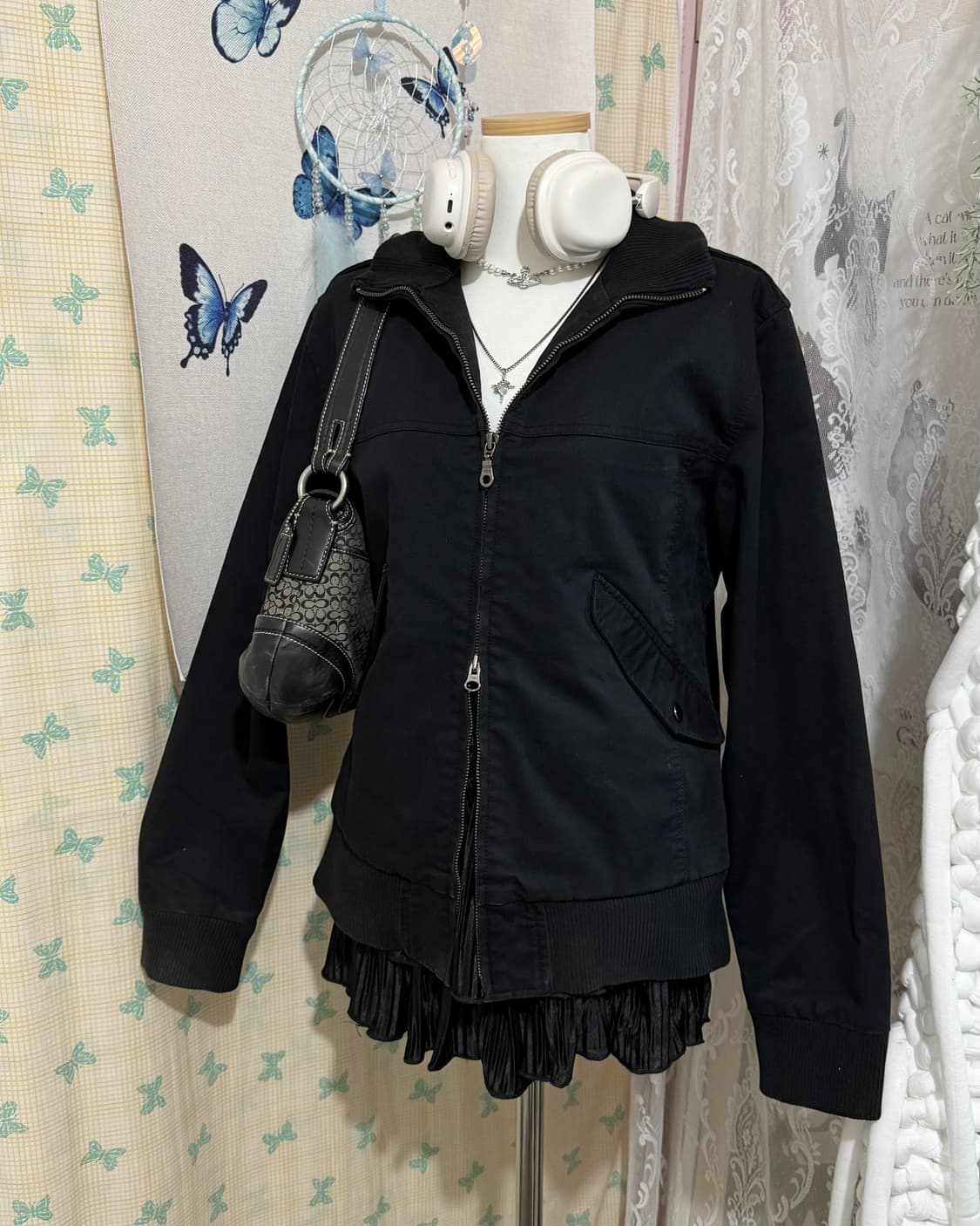 블랙 빅 카라 투웨이 집업 자켓 상품이미지3