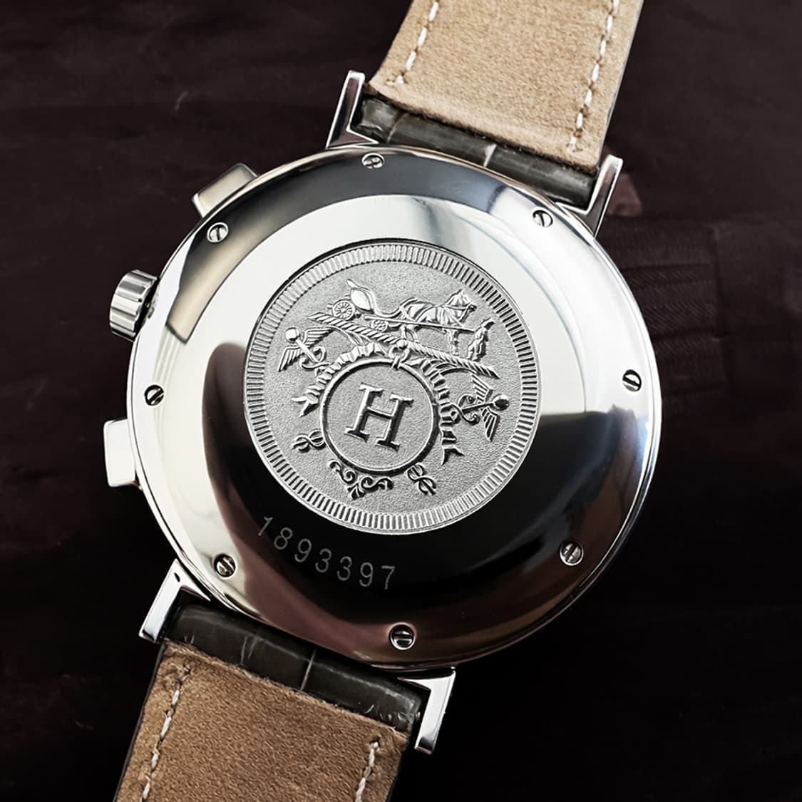 에르메스 노마드 희귀 블랙판 남성용 크로노 그래프 악어가죽 시계 상품이미지7