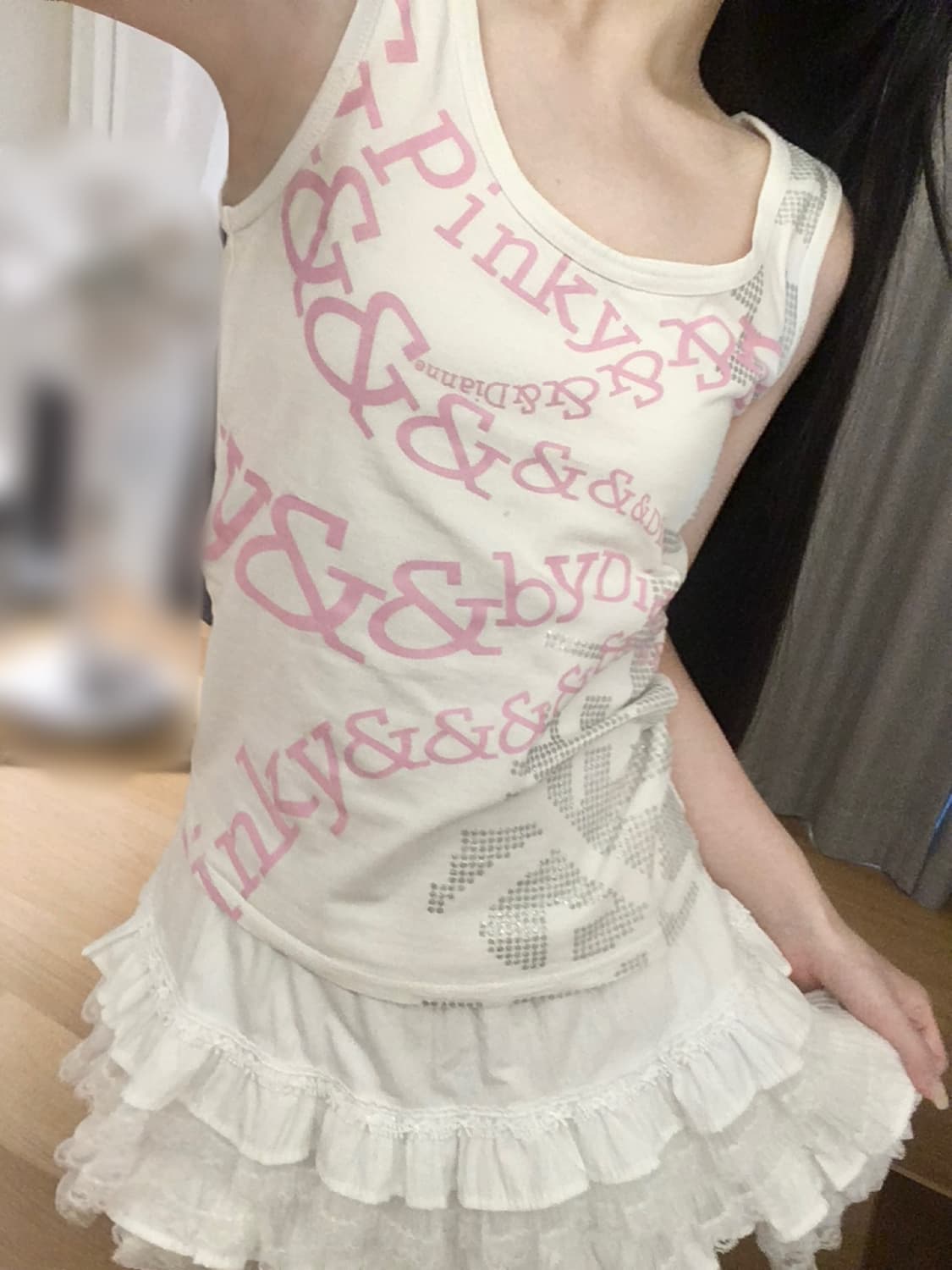 핑키앤다이안 글리터 레터링 슬리브리스 민소매 나시 갸루 키치 상품이미지3