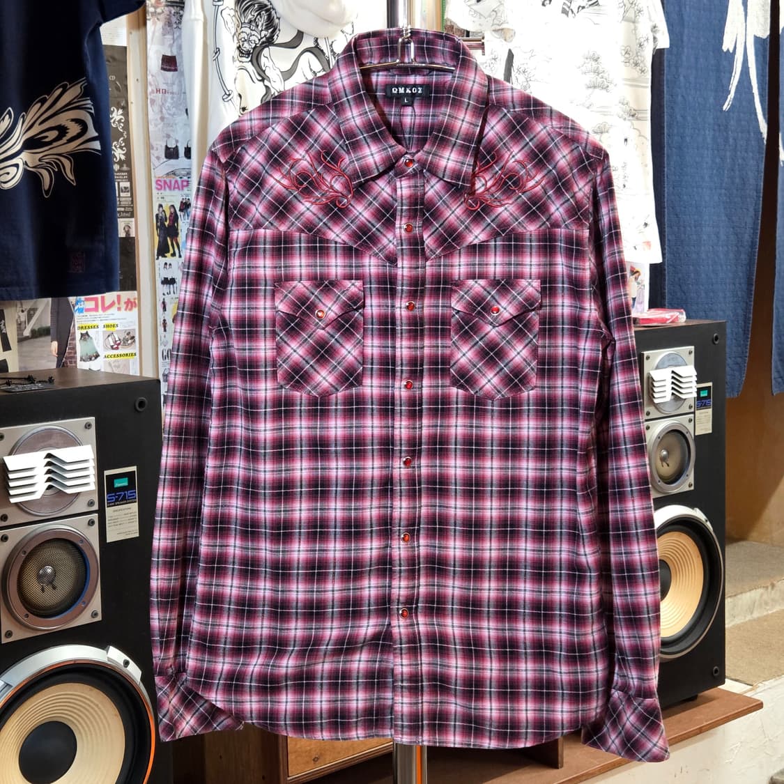 JPN 레드 웨스턴 자수 체크셔츠 상품이미지1