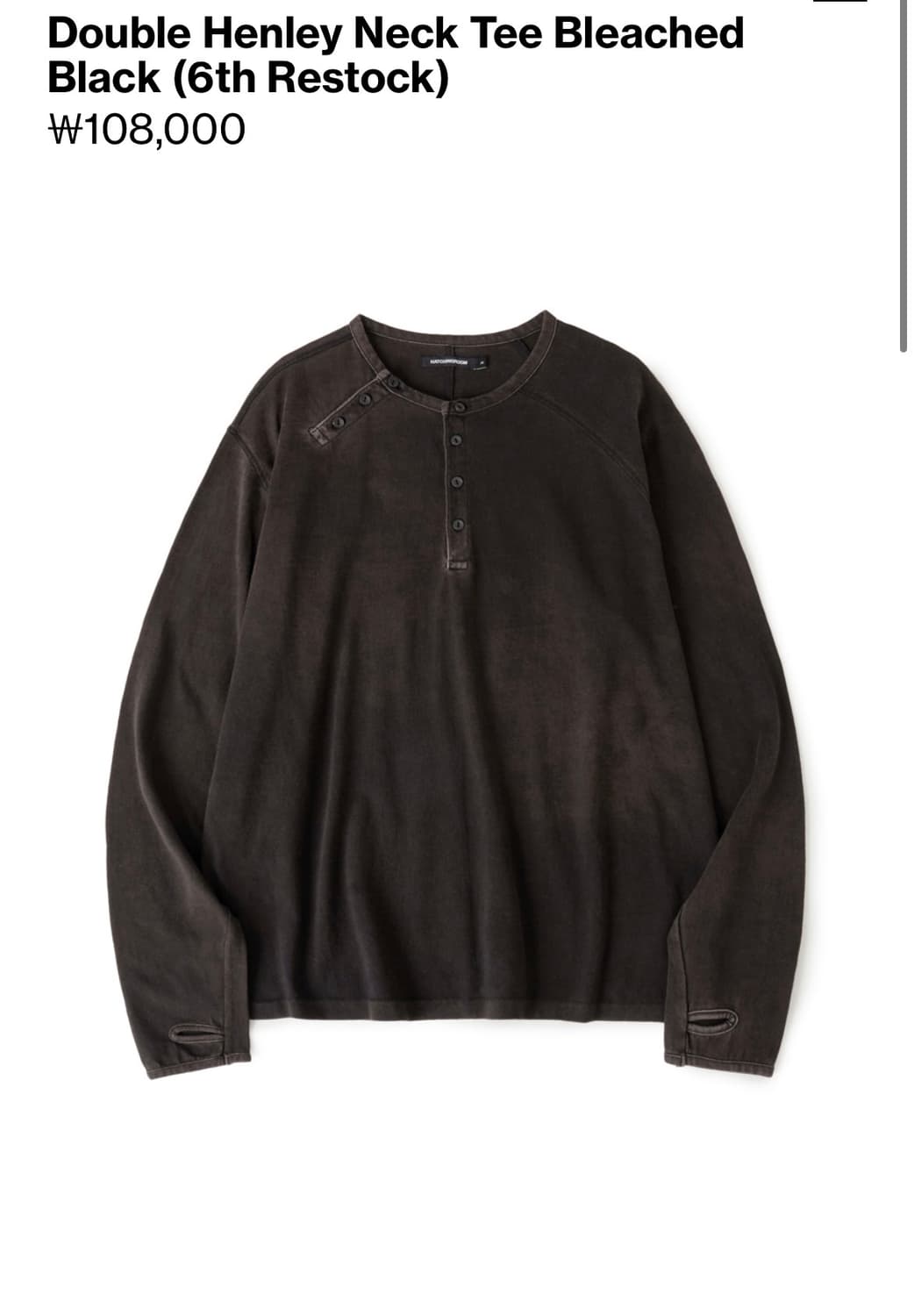 해칭룸 double henley neck tee bleachedblack 상품이미지2