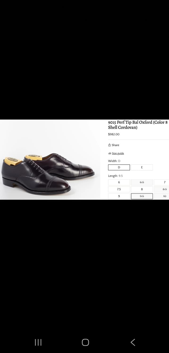 [판매] alden 9015 알든 9015 쉘코도반 캡토 발모랄 9.5D 상품이미지2