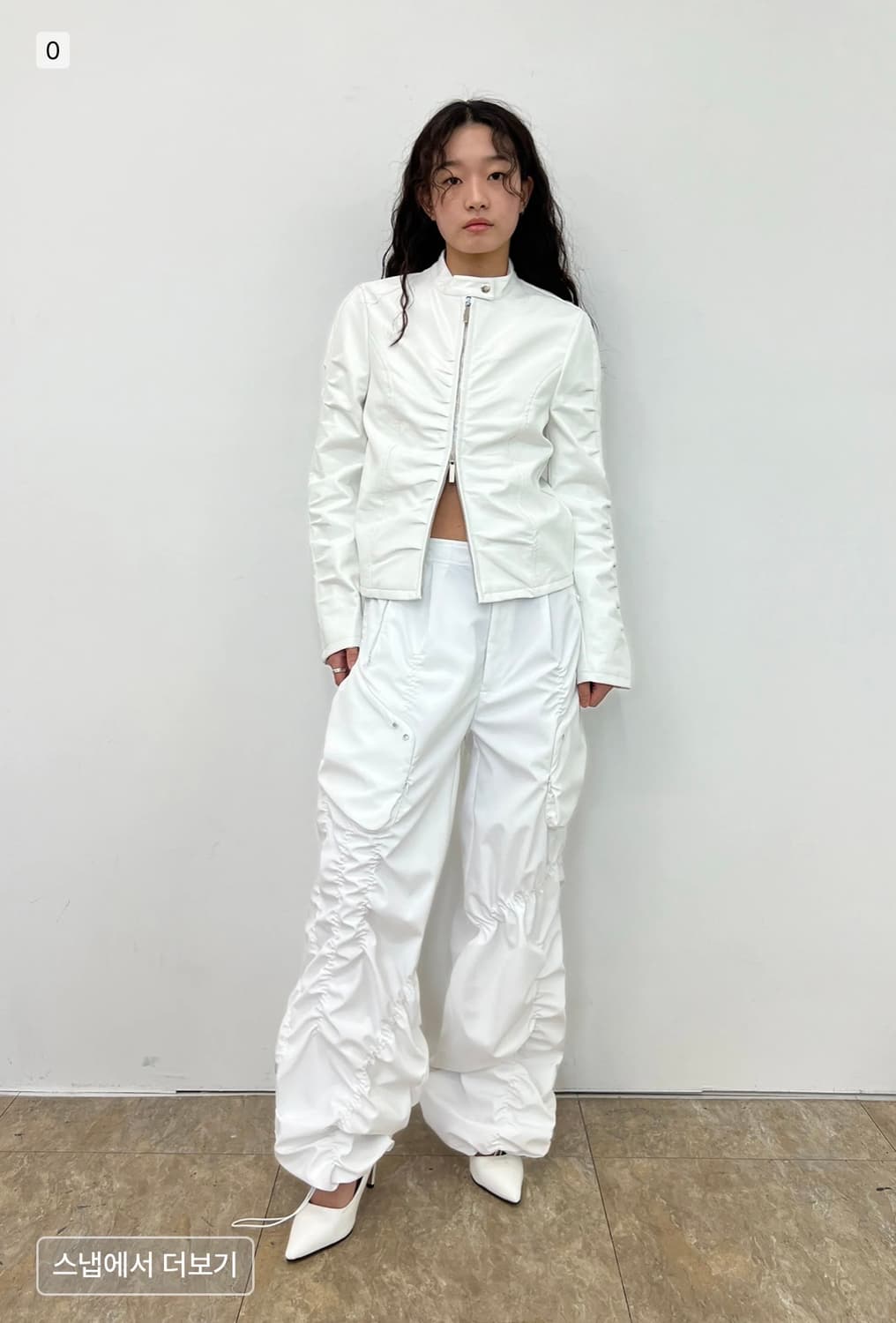 SHIRRING LEATHER JACKET (UNISEX) WHITE 상품이미지2