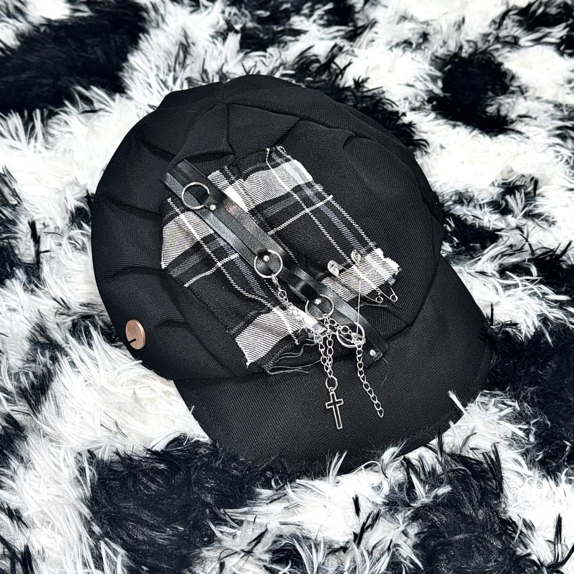VINTAGE 빈티지 펑크 십자가 체인 블랙 햇 모자 상품이미지1