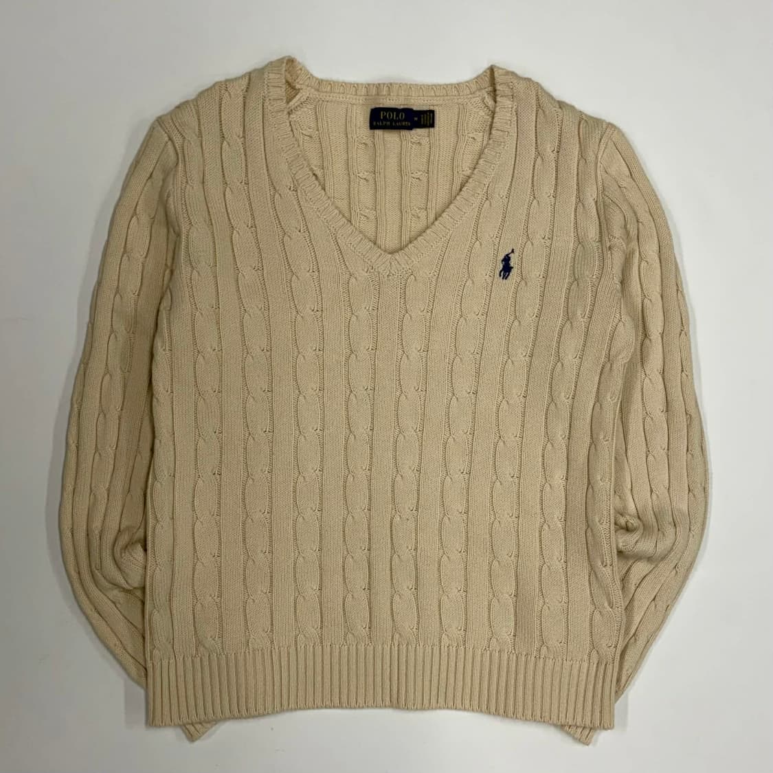폴로 랄프로렌 아이보리 케이블 핀터깔 걸즈 브이넥 니트(M) 상품이미지2