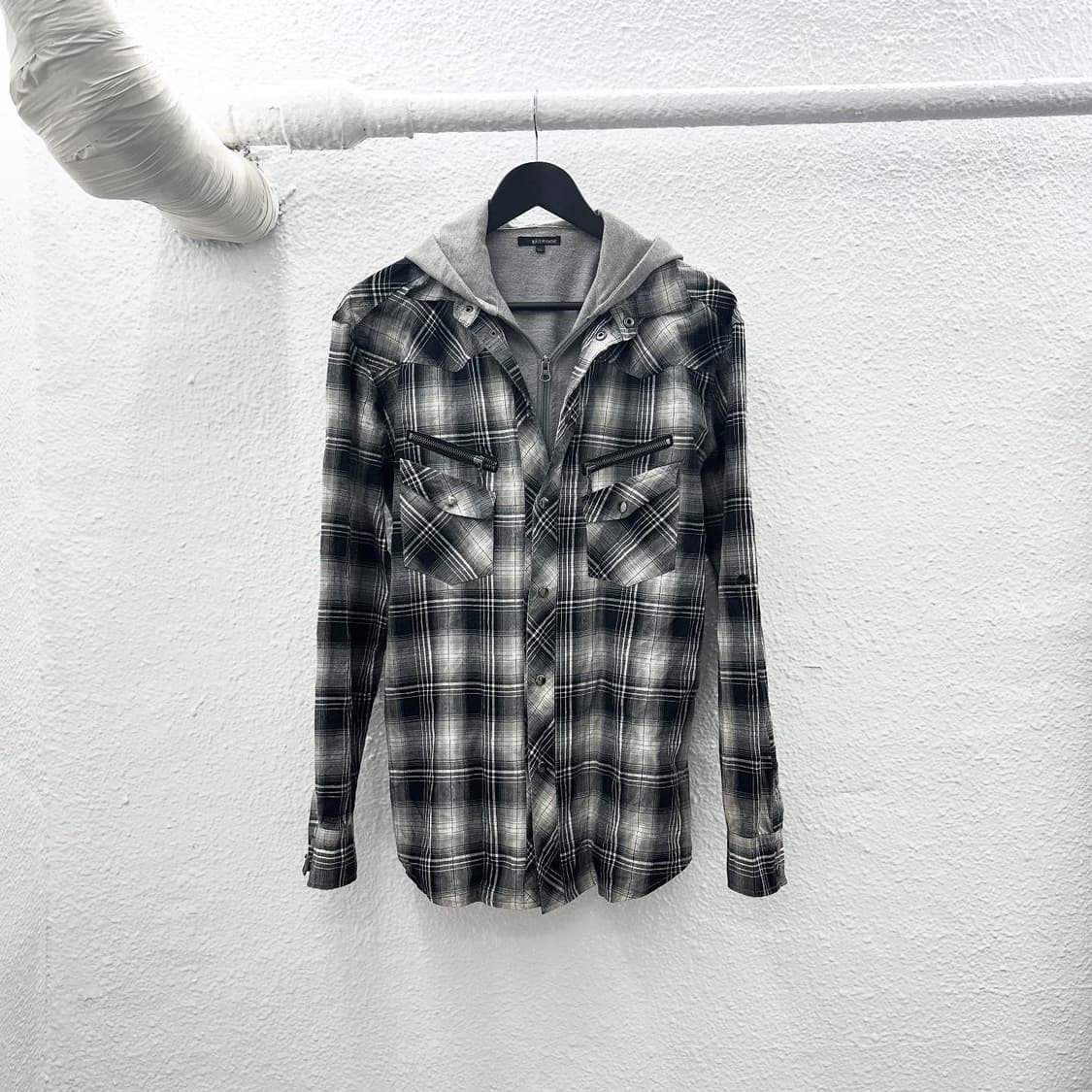 Grey tartan layered hood shirts 상품이미지3