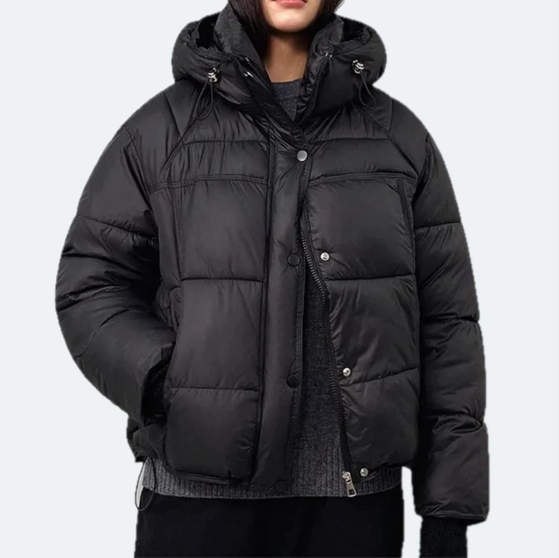 후드 푸퍼 숏패딩 블랙 상품이미지3