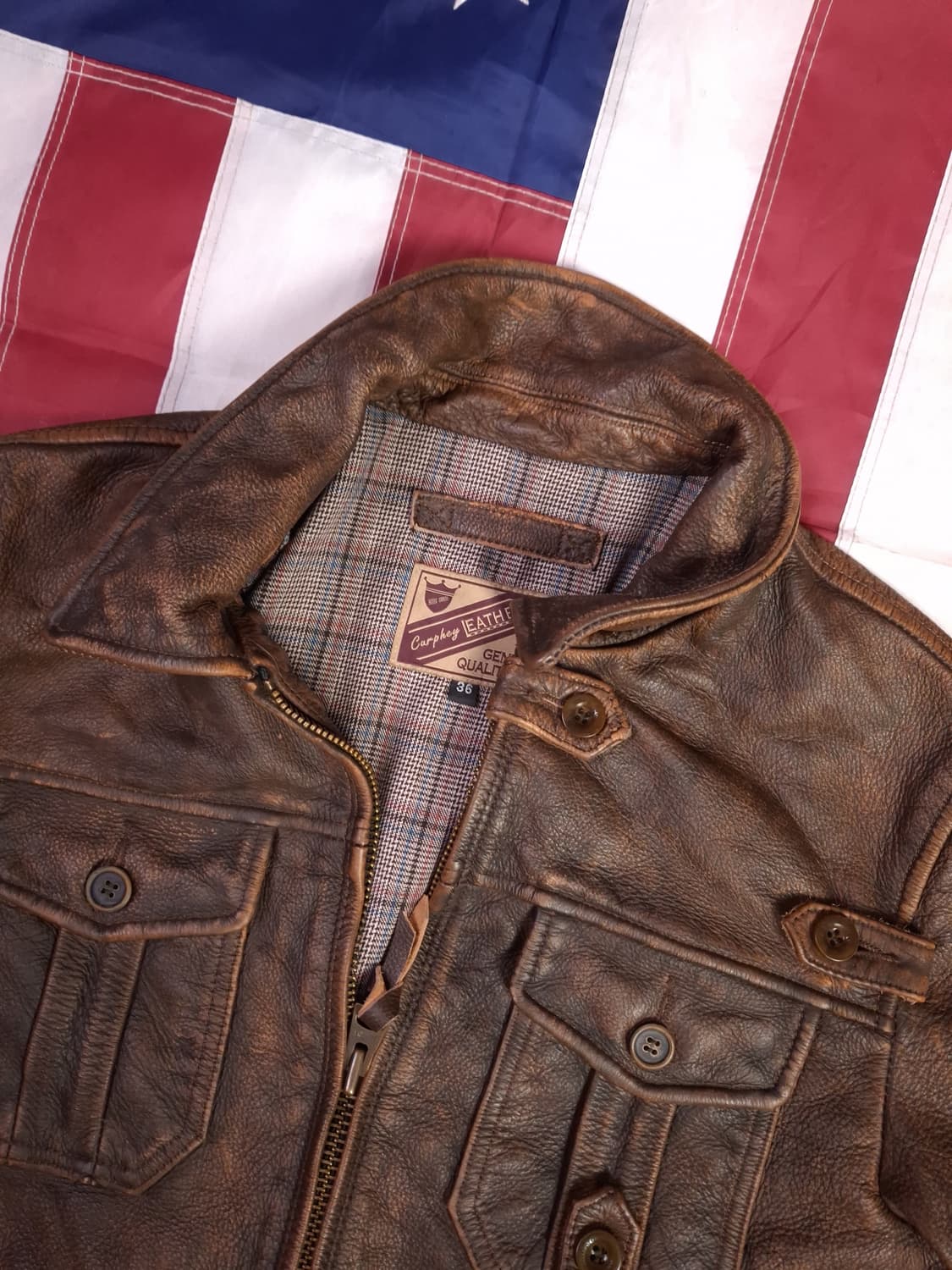 새제품 빈티지 리얼레더 라이더자켓 상품이미지3