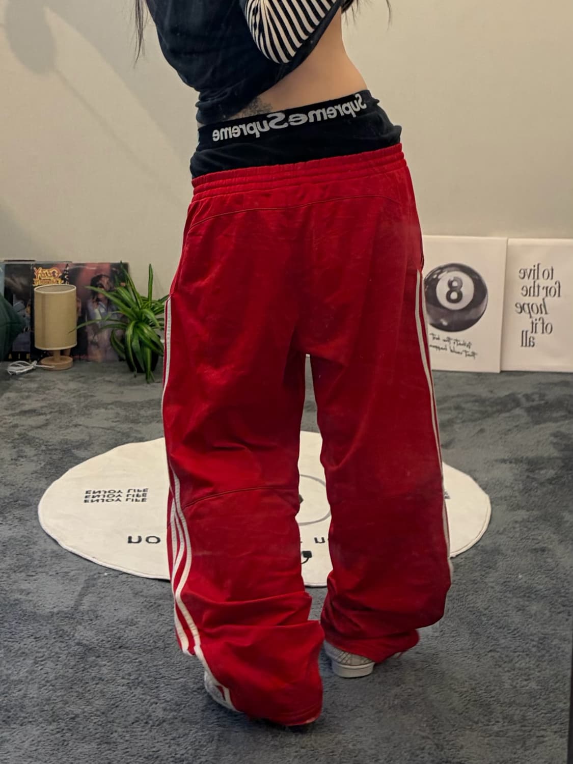 90s ADIDAS 올드스쿨 레드&화이트 져지 트랙팬츠 상품이미지3