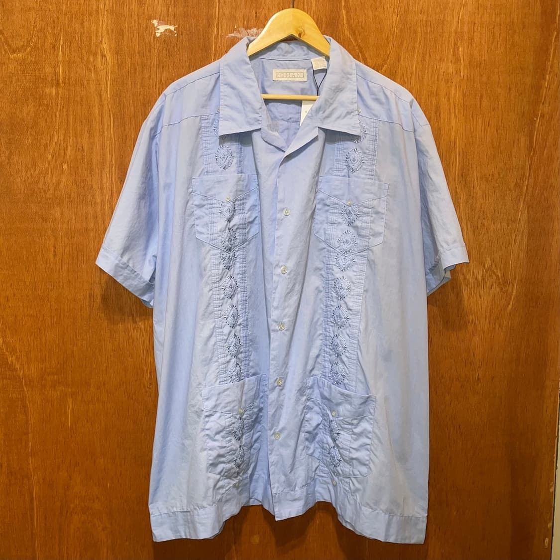 (2XL) 빈티지 쿠바 구아야베라 자수 셔츠 스카이블루 하늘색 상품이미지1
