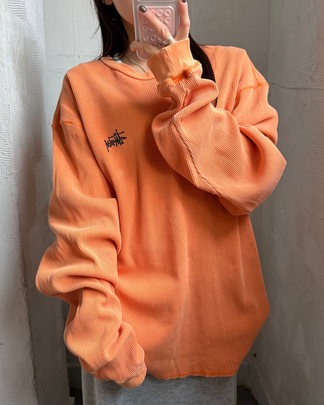 Stussy 스투시 오렌지컬러 와플 롱 슬리브 상품이미지2