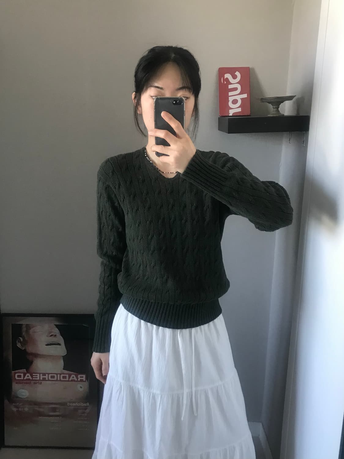 폴로 랄프로렌 포니로고 브이넥라인 케이블 니트 딥그린 상품이미지4