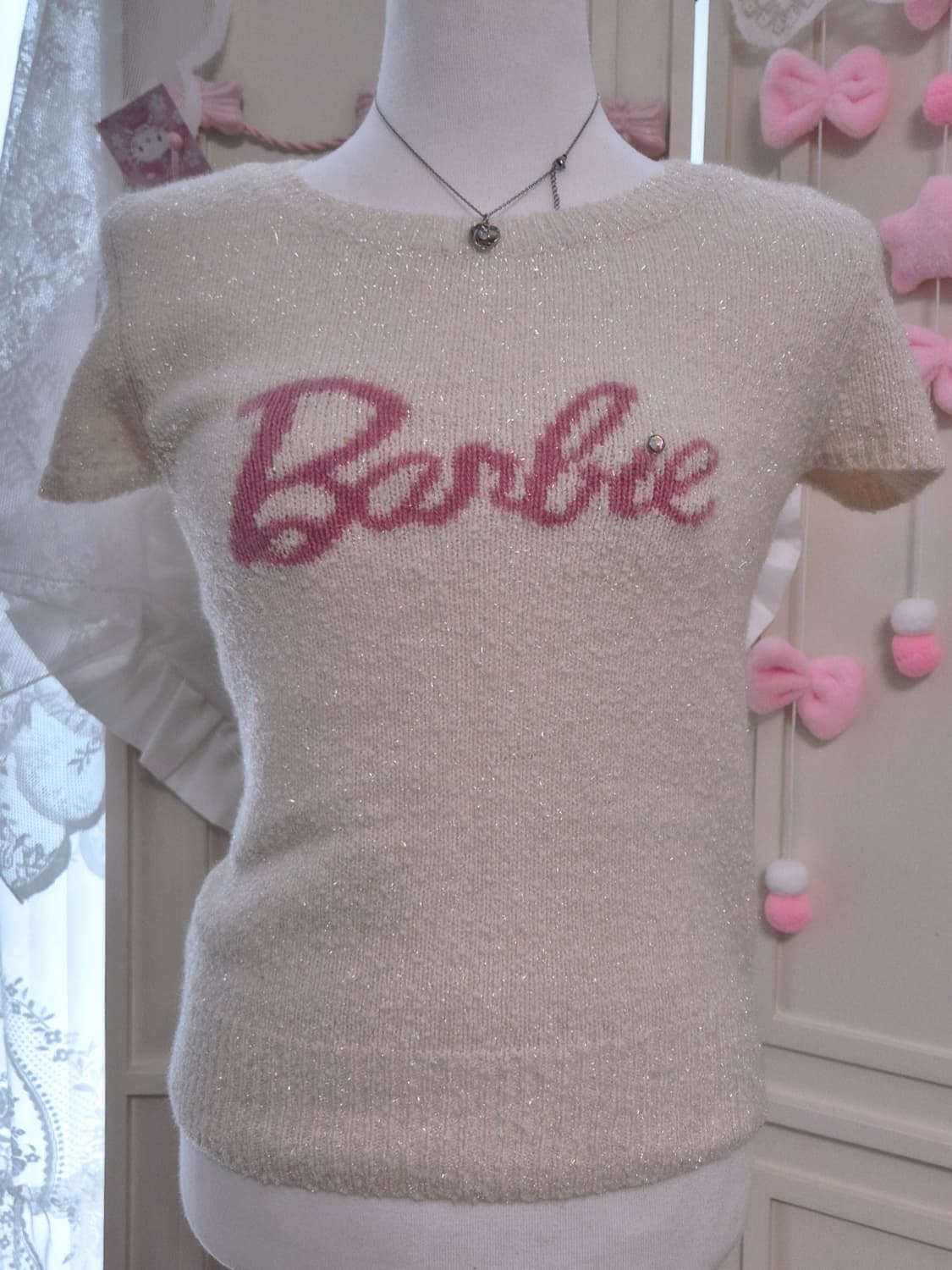 바비 Barbie 반팔 글리터 니트 히메갸루 탑 리즈리사 상품이미지1