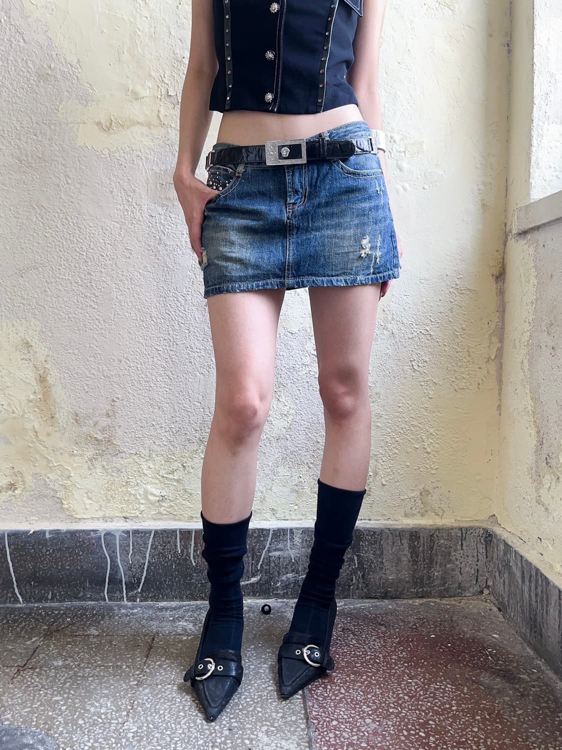Glitter stud denim skirt 상품이미지3
